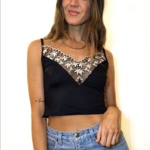 Black slip crop tank top